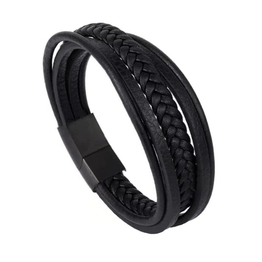 Pulseira Masculina Veneza Couro Preto
